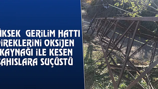 Yüksek gerilim hattı direklerini oksijen kaynağı ile kesen şahıslara suçüstü