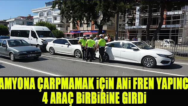Kamyona çarpmamak için ani fren yapınca 4 araç birbirine girdi 