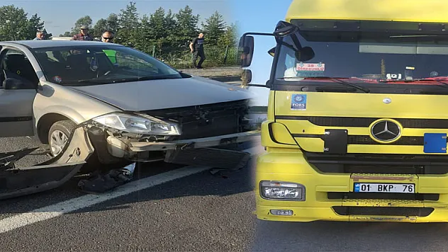 TIR OTOMOBİLE ARKADAN ÇARPTI