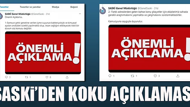 SASKİ'den koku açıklaması