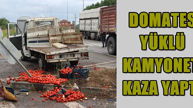 DOMATES YÜKLÜ KAMYONET KAZA YAPTI