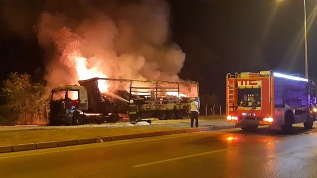 Tır alevlere teslim oldu  