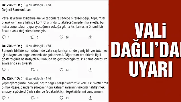 Vali Dağlı'dan vatandaşlara ev içi ziyaret uyarısı
