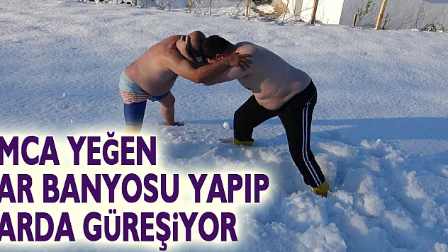 Amca yeğen kar banyosu yapıp karda güreşiyor