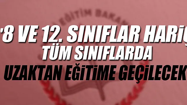 MEB: '8 ve 12. sınıflar hariç tüm sınıflarda uzaktan eğitime geçilecek'