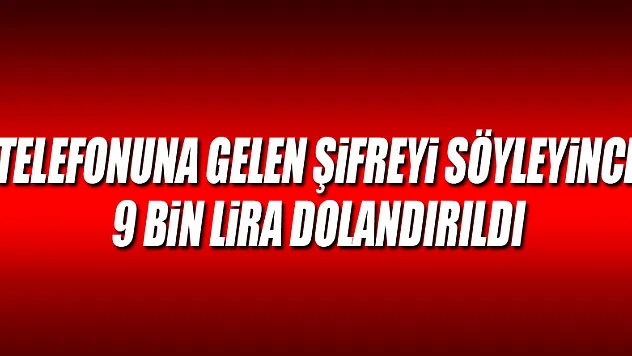 Telefonuna gelen şifreyi söyleyince 9 bin lira dolandırıldı