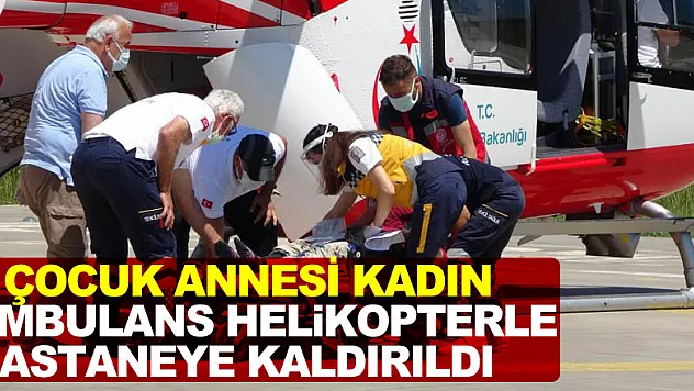 Kafasına kamyonetin arka kapağı düşen kadın ambulans helikopterle hastaneye kaldırıldı