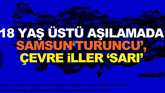 18 yaş üstü aşılamada Samsun 'turuncu', çevre iller 'sarı'