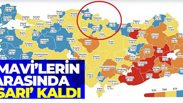 Samsun aşı haritasında 'mavi'lerin arasında 'sarı' kaldı