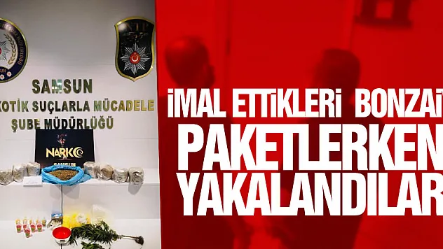 Samsun'da imal ettikleri 8 kilo bonzaiyi paketlerken yakalandılar