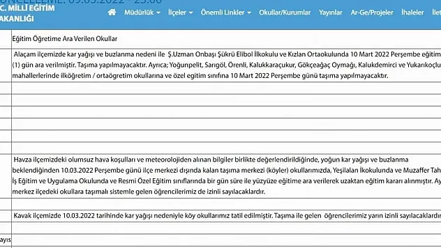 Samsun'da eğitime kar engeli
