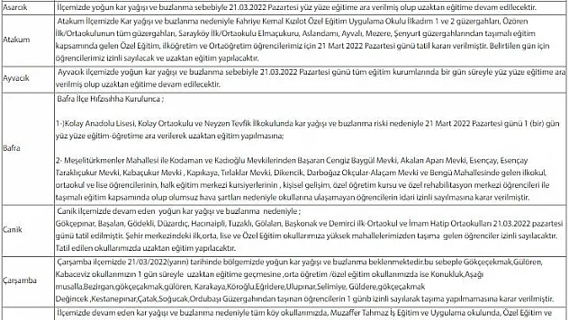 Samsun'da eğitime kar engeli