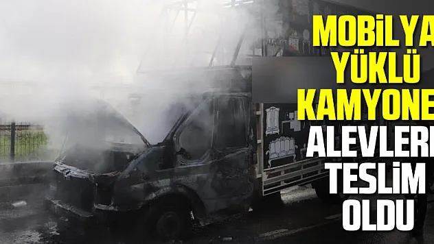Mobilya yüklü kamyonet alevlere teslim oldu