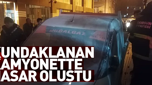 kundaklanan kamyonette hasar oluştu