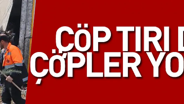 çöp tırı devrildi, çöpler yola saçıldı