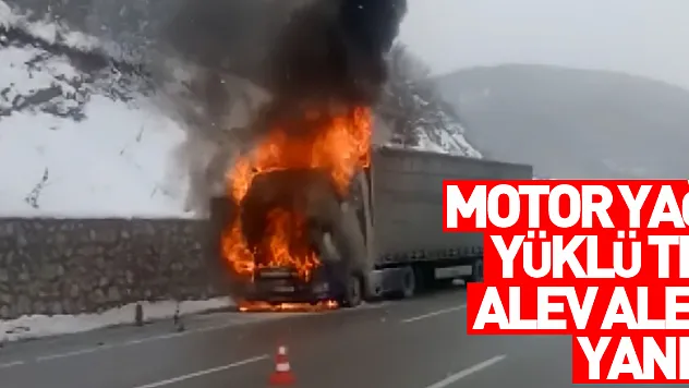 Samsun'da motor yağı yüklü tır alev alev yandı