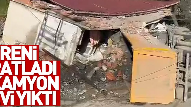 Freni patlayan taş yüklü kamyon evi yıktı