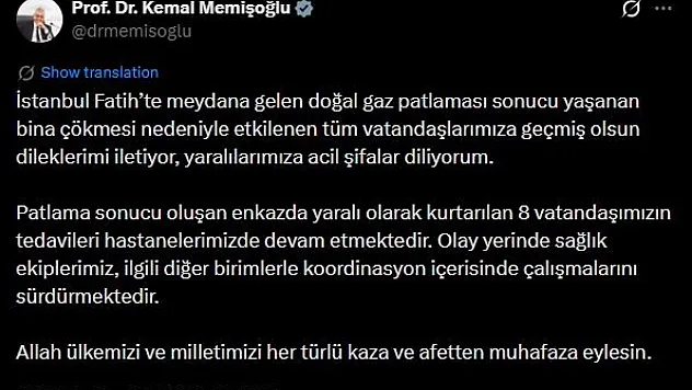 Bakan Memişoğlu'ndan patlama sonrası açıklama