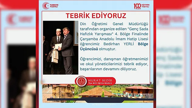 Çarşambalı öğrenciden bölge 3.'lüğü