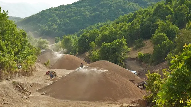 Dağlarda mangal kömürü üretimi