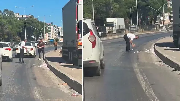 Deste deste paralar yola saçıldı, trafik durma noktasına geldi
