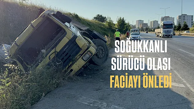 Freni boşalan kamyonun sürücüsünden örnek refleks