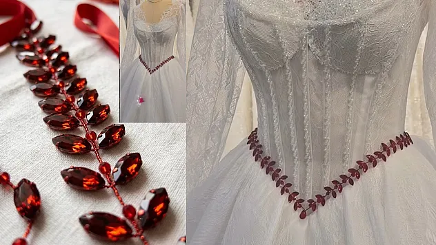 Gelinlerde yeni trend: Taşlı kırmızı kuşak