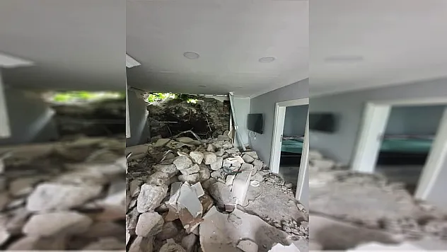 Giresun'da kopan taş evin duvarını yıktı