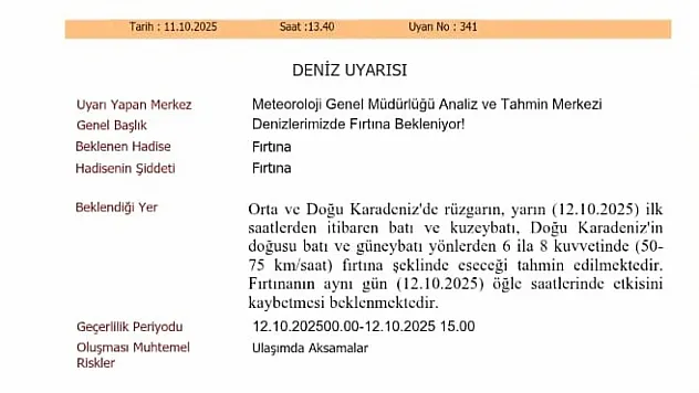 Karadeniz'de kuvvetli fırtına bekleniyor