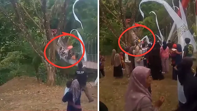 Köprü açılışı felaketle sonlandı saniyeler içinde çöktü üzerindekiler dereye düştü