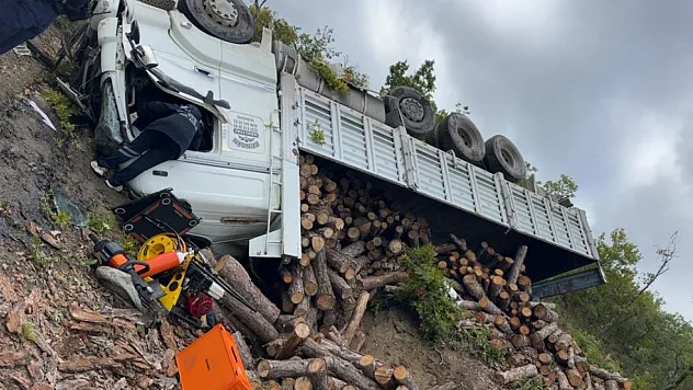 Odun yüklü kamyon korkuttu