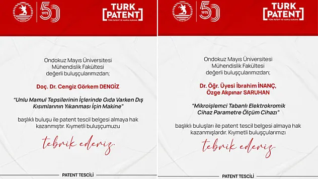 Ondokuz Mayıs Üniversitesi'nden çifte patent başarısı