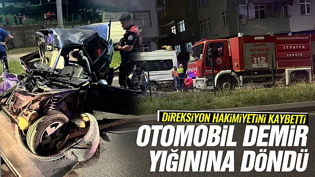 Samsun'da Feci Kaza: Park Halindeki Araçlara Çarpan Otomobil Hurdaya Döndü