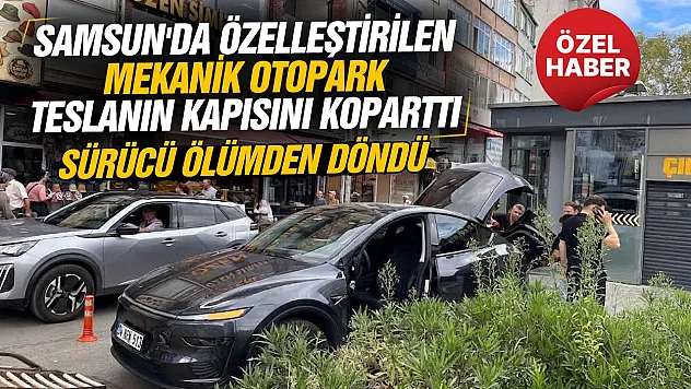 Samsun'da otoparkta otomobil platformdan düştü sürücü ölümden döndü