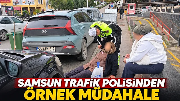 Samsun'da trafik polisinin yaralı kadına şefkati yürekleri ısıttı