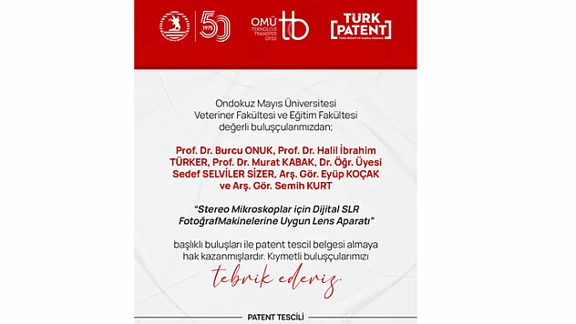 OMÜ'lü akademisyenlerin geliştirdiği buluş patent aldı