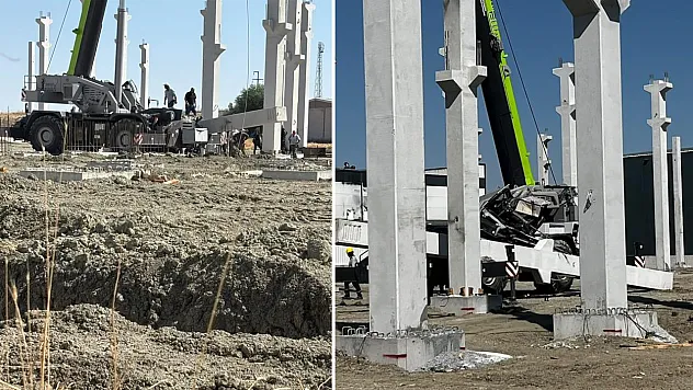 Saniyelerle Kurtuldu! Beton Kolon Vinç Kabininin Üzerine Düştü