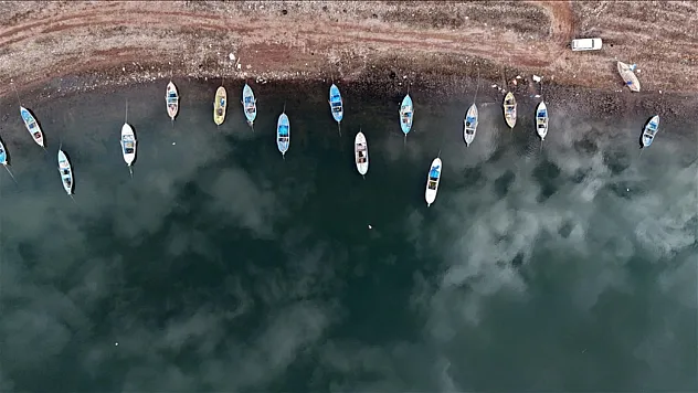 Suları çekilen Manisa'daki Demirköprü Barajı yosunla kaplandı