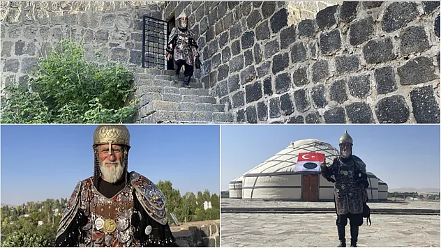 Temsili savaş kostümü giyerek Malazgirt ruhunu yaşatıyor