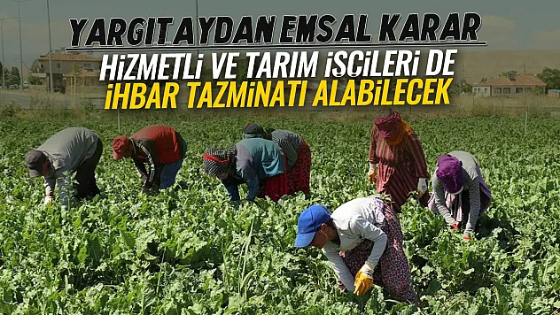 Yargıtay'dan emsal karar: Hizmetli ve tarım işçileri de ihbar tazminatı alabilecek