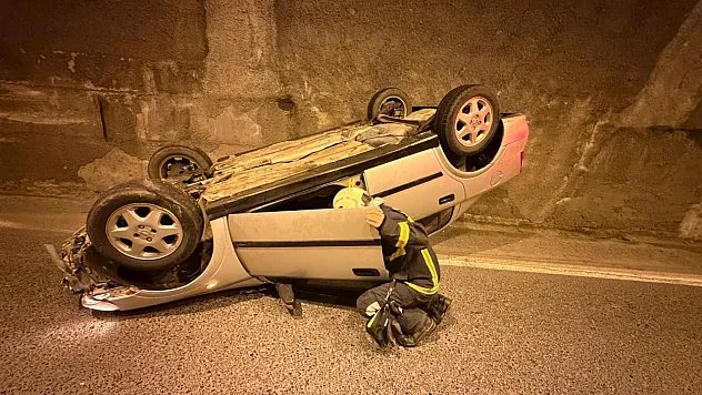 Zonguldak'ta tünelde takla atan otomobilin sürücüsü yaralandı