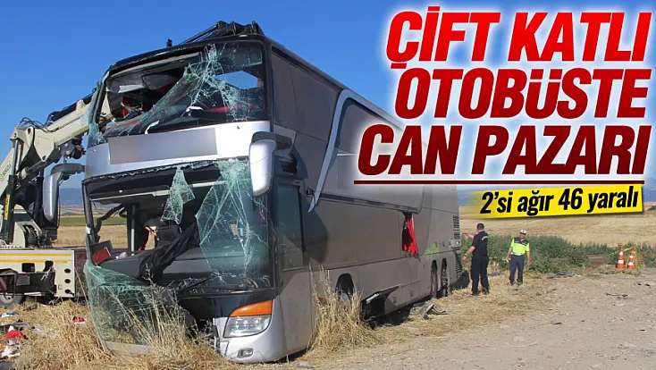 Amasya'da çift katlı yolcu otobüsü şarampole devrildi: 46 Yaralı