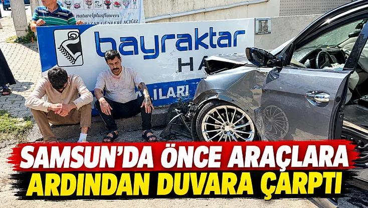Samsun'da kontrolden çıkan otomobil bahçe duvarına çarptı