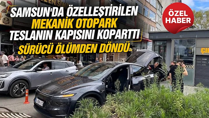 Samsun'da otoparkta otomobil platformdan düştü sürücü ölümden döndü