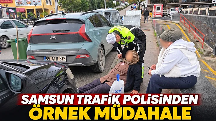 Samsun'da trafik polisinin yaralı kadına şefkati yürekleri ısıttı