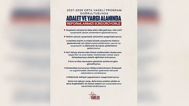 Adalet Bakanı Gürlek: Yargı süreçlerinde yeni reformlar geliyor