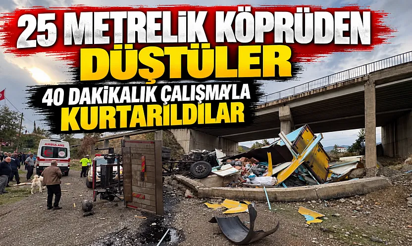 Kastamonu'da 25 metrelik köprüden düşen kamyondaki 2 kişi kurtarıldı