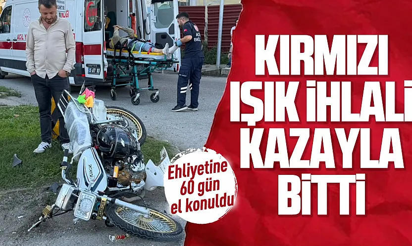 Kırmızı ışık ihlali yapan motosiklete otomobil çarptı: 1 yaralı