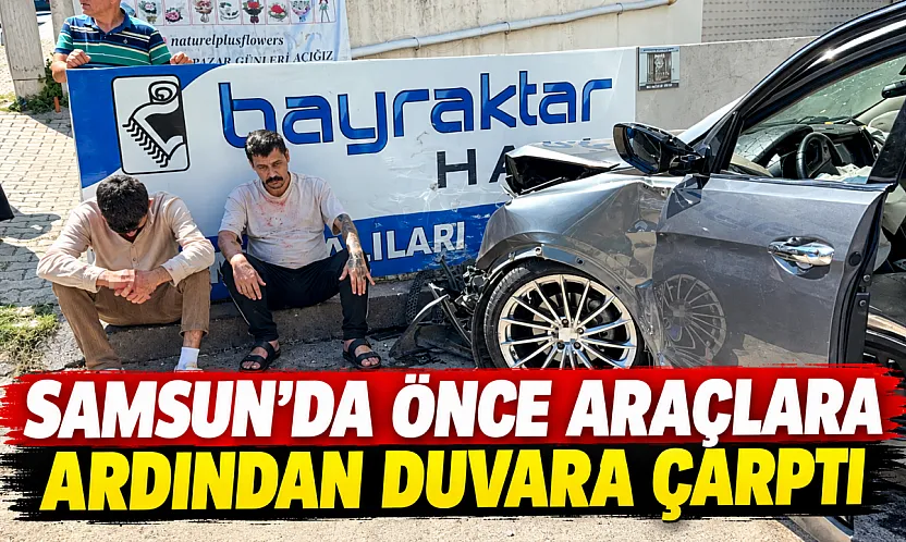 Samsun'da kontrolden çıkan otomobil bahçe duvarına çarptı