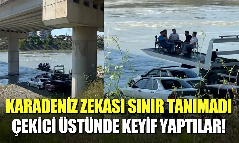 Samsun'da sıcaktan bunalan gençler çekici üzerinde eğlendi